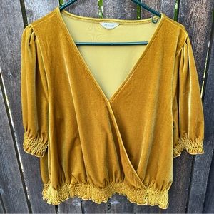 Madewell Egyptian Gold Velvet Smocked Crossover Top Sz XL